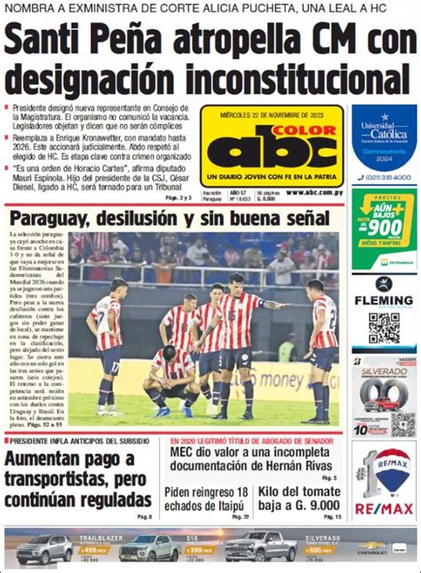 Periódico Abc Color Paraguay Periódicos De Paraguay Edición De Miércoles 22 De Noviembre De