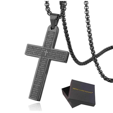 Favorable Impression Stainless Steel Cross Lord S Prayer Pendant