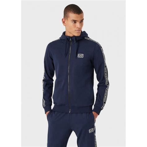 Emporio Armani Ea7 Cotton Tape Logo Zip Up Navy Blue Hoodie Clothing From N22 Menswear Uk