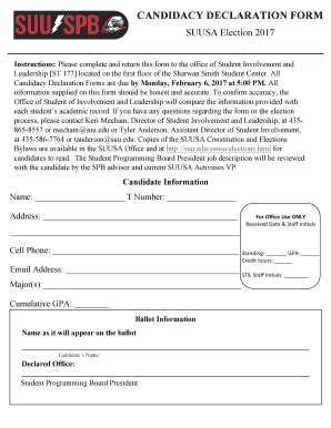 Fillable Online Suu Spb Candidacy Form 2017 Docx Suu Fax Email Print