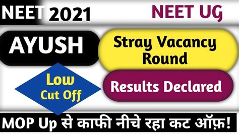 NEET 2021 AYUSH Stray Vacancy Round Results Declared Lowest Cut OFF