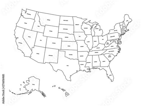 Political Map Of United States Od America Usa Simple Flat Black Outline Vector Map With Black