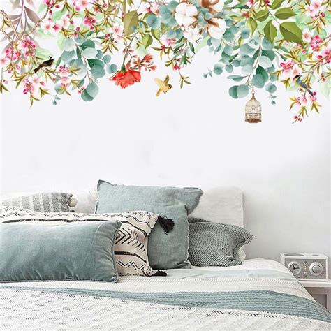 Tropical Plant Flower Sticker Plant Leaf Wall Sticker Bird Decal Flower