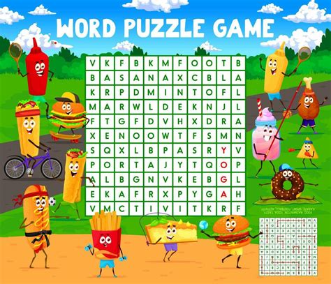 Word Search Game With Cartoon Fast Food Characters 33296824 Vector Art