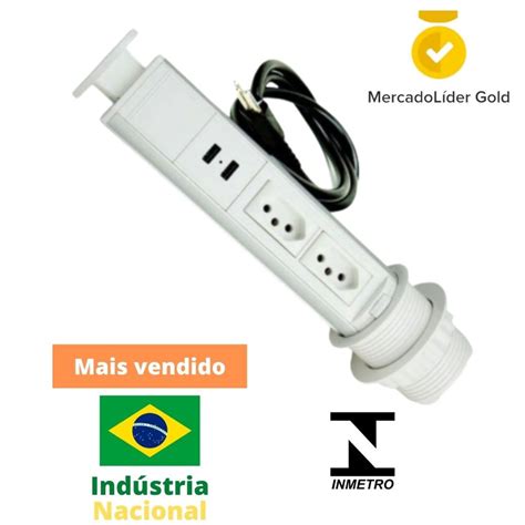 Torre Multiplug Retrátil 2 Tomadas 10A 2 USB Embutir Branca Submarino