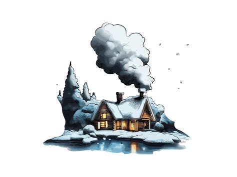 Aquarellillustration einer hütte im wald mit schnee vektor clipart bild