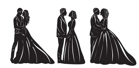 Silhouette De Vecteur De Mariage Mariée Et Le Marié Vecteur Premium