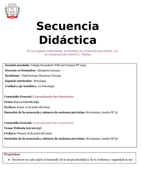 Secuencia Didactica N Psicologia Unse Studocu