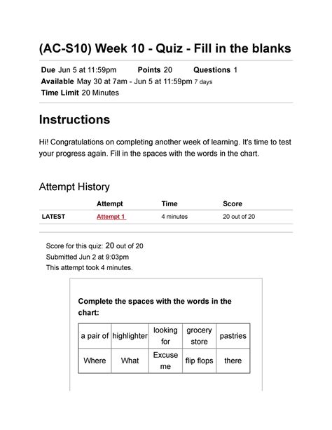 AC S10 Week 10 Quiz Fill In The Blanks Ingles II 26366 AC