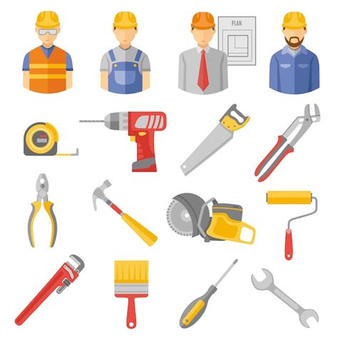 Free Vector | Construction workers tools flat icons set