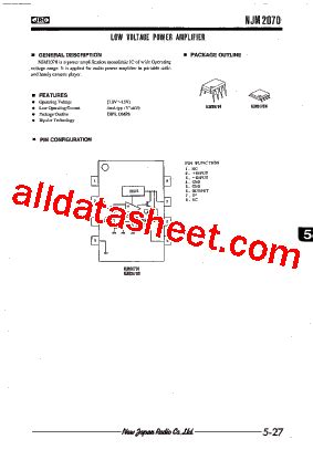 NJM2070D Datasheet PDF New Japan Radio