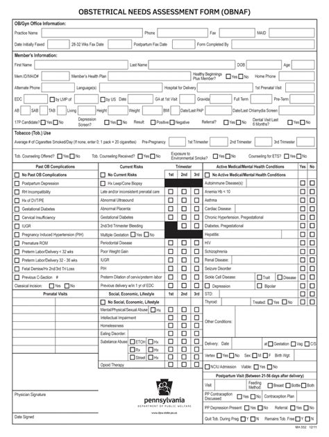 Fillable Online Obstetrical Needs Assessment Form Coventry Health