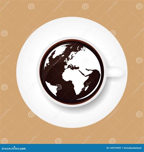 World map in coffee cup stock vector. Illustration of black - 129279901