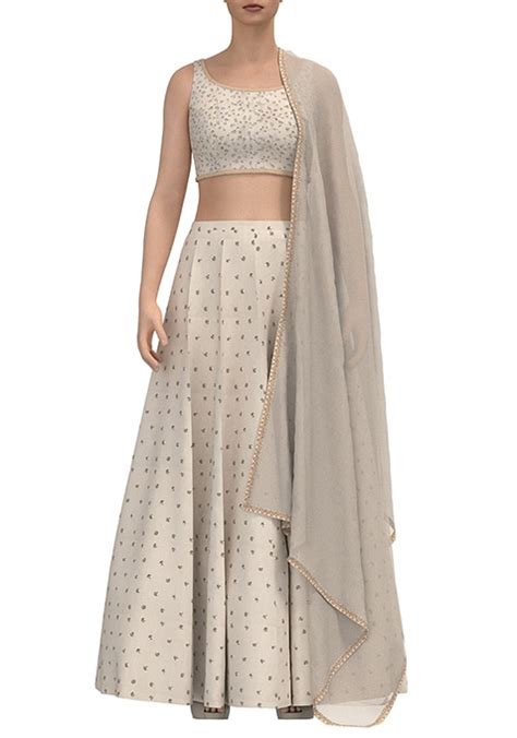 Buy Women Ivory Floral Zari Embroidered Lehenga Set With Embroidered