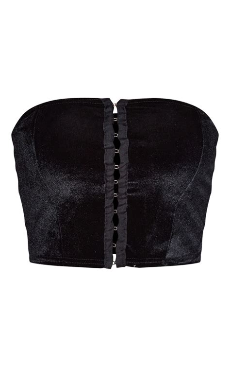 Black Velvet Hook And Eye Crop Corset Tops Prettylittlething