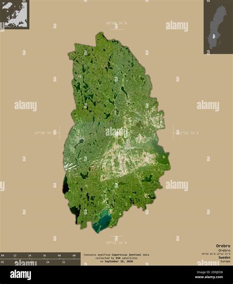 Orebro County Of Sweden Sentinel 2 Satellite Imagery Shape Isolated