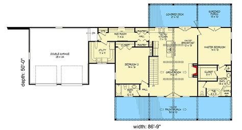 Mountain Ranch Home Plan With Screened Porch And Deck In Back 1650 Sq