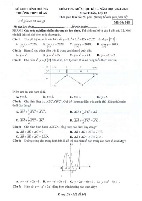 De Giua Hoc Ki 1 Toan 12 Nam 2024 2025 Truong Thpt Di An Binh Duong