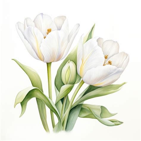 Premium Photo White Tulip Watercolor Painting For Product Photography