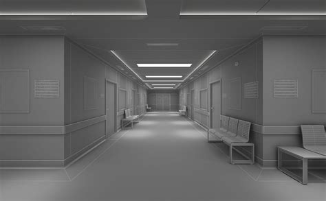 Photorealistic Hospital Hallway Corridor 3d Model 99 3ds Fbx Obj