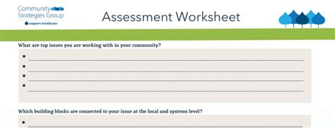 Thrive Rural Framework Assessment Worksheet Aspen CSG