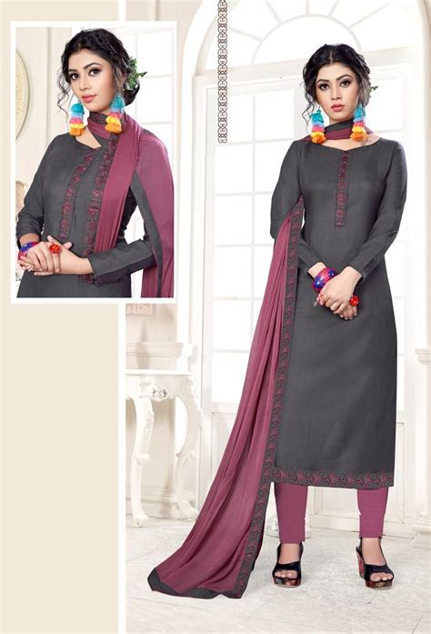 Dark Grey Cotton Slub Straight Pant Salwar Kameez Straight Pant Grey