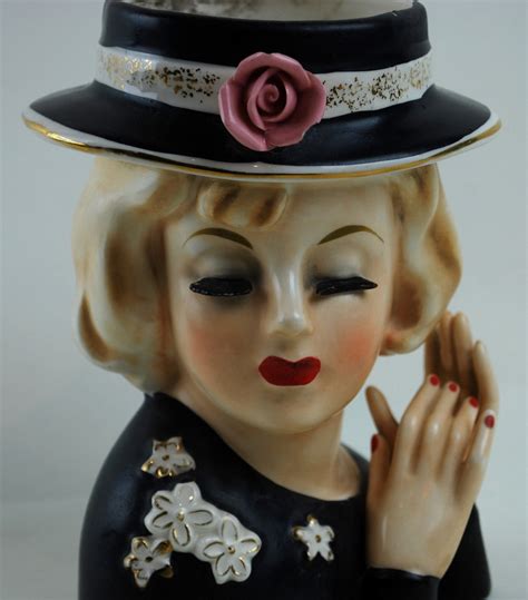 Lady Head Vase With Rare Two Hands Hat Rose And Flowers Etsy