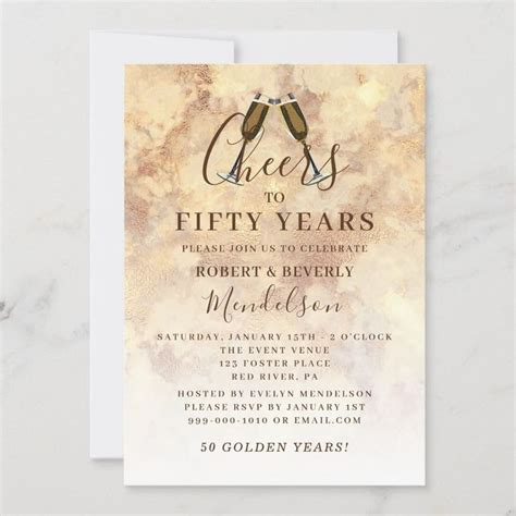 Gold Cheers To 50 Years Wedding Anniversary Invitation Zazzle In 2022 Anniversary