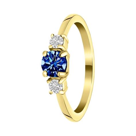 Lucardi Stalen Goldplated Vintage Ring Met Blauwe Zirkonia Bol