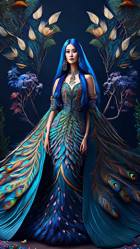 Peacock And Peahen Fairy Gown Fantasy Queen Magical Dress Beautiful