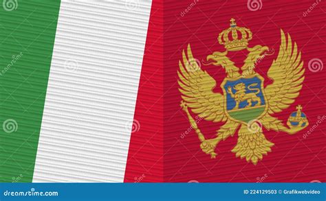 Montenegro And Italy Flags Together Fabric Texture Illustration Stock