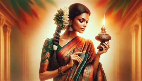 Uma Sensual Mulher Tamil Em Um Saree Tradicional Tamil Segurando