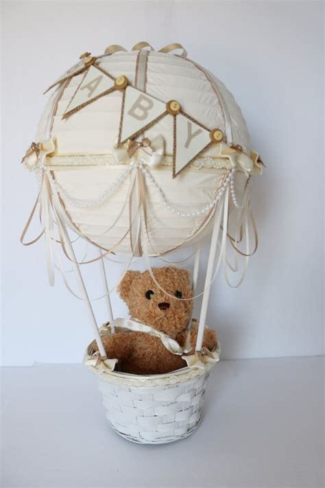 Teddy Bear Hot Air Balloon Centerpiece Ivory And Beige Up Up And Away