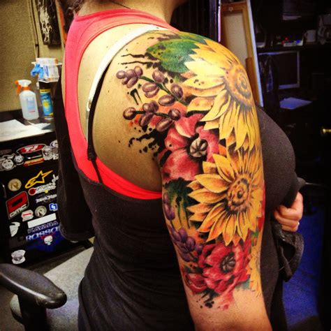 Sunflower And Rose Tattoo Arm At Mark Yoho Blog