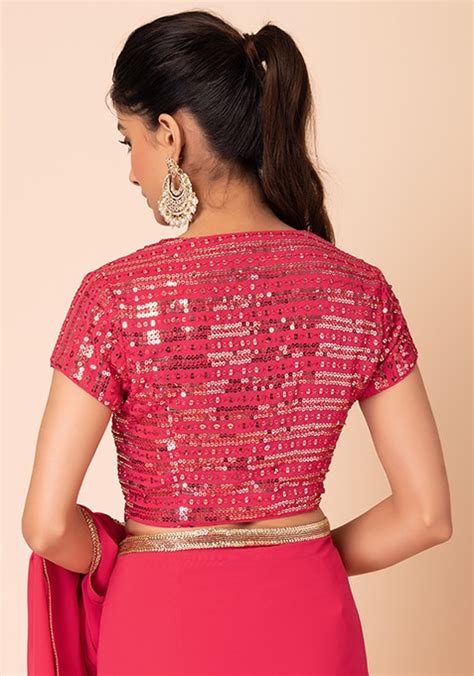 Buy Women Hot Pink Sequin Embroidered Blouse Itp Tops And