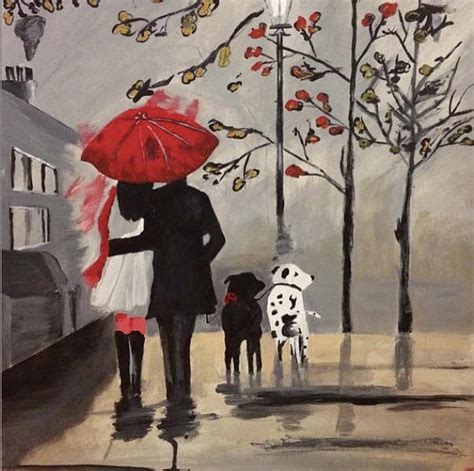 Couple Walking in the Rain Painting by Anna Munichkina