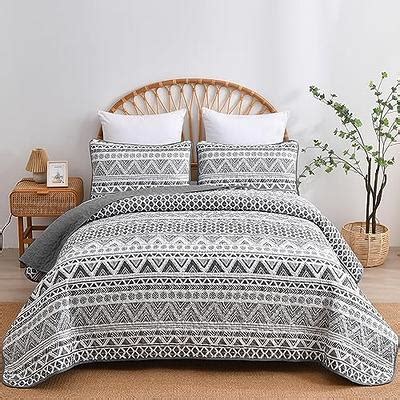 Djy Boho Quilt Set Queen Size Pieces Grey White Striped Geometric