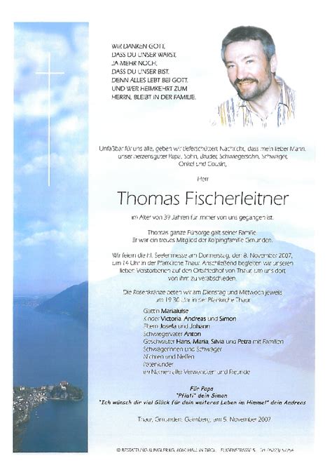 Todesanzeige Thomas Fischerleitner Trauer Link