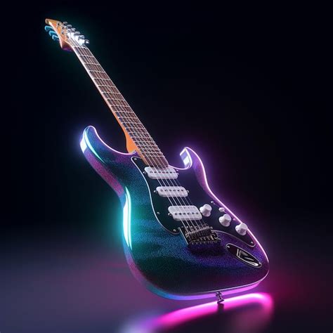 Guitarra eléctrica de neón pulsante con colores vibrantes | Foto Premium