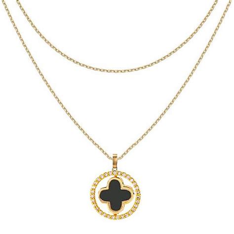 18k Gold Reversible Black And White Clover Cz Circle Necklace Brandalley