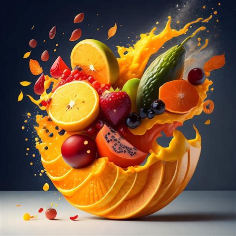 Premium Photo A Fruit Splashing Out Of A Fruit Splashing Into A Large