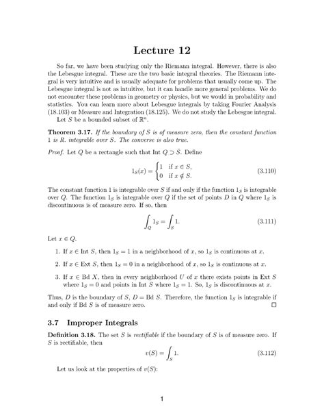 Improper Integrals Lecture Notes 1 4 ∫ Lecture 12 So Far We Have