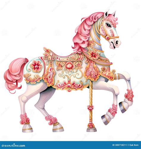 Cute Carousel Horse Watercolor Clipart Illustration Ai Generative Stock