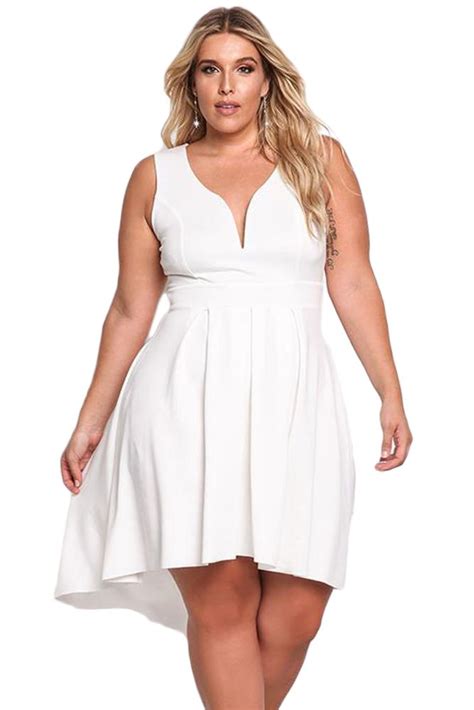 White Hi Lo V Neck Sleeveless Plus Size Dress Best Plus Size Dresses Plus Size Skater Dress