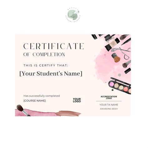 Pink Make Up Certificate Of Completion Beauty Academy Manuals1