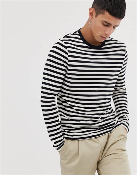 ASOS DESIGN Organic Cotton Long Sleeve Stripe T Shirt In Black And