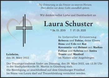 Traueranzeigen Von Laura Schuster Augsburger Allgemeine Zeitung