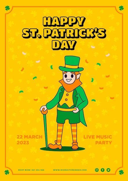 Premium Vector St Patrick Day Poster With Cute Cartoon Character