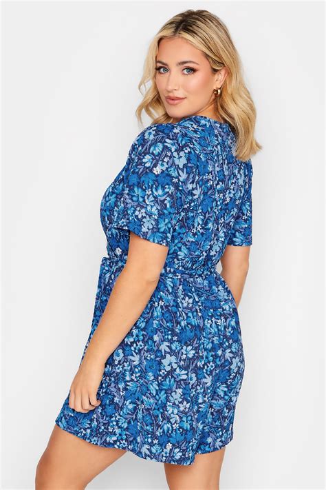 Yours Curve Plus Size Blue Floral Playsuit Yours Clothing