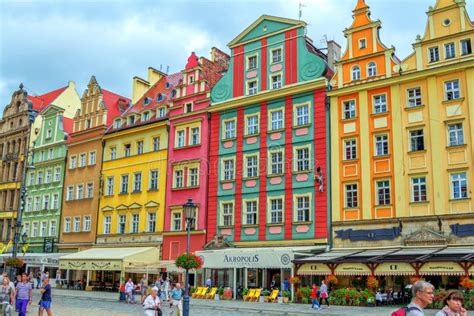 Cityscape Of Wroclaw Old Town Market Square With Colorful Historical